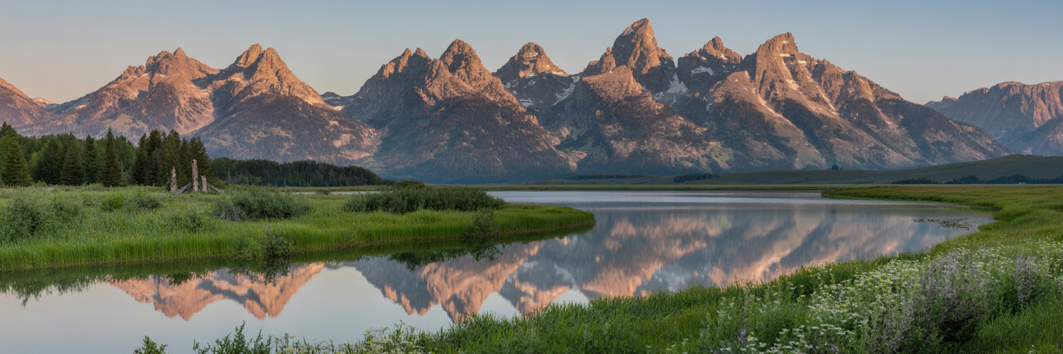Grand Teton mountains with alpine lake reflection at golden hour - plan your dream trip with trippyy